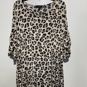 Espresso Women's‎ Multicolor Leopard Ruffle 3/4 Sleeve Pullover Mini Dress Large